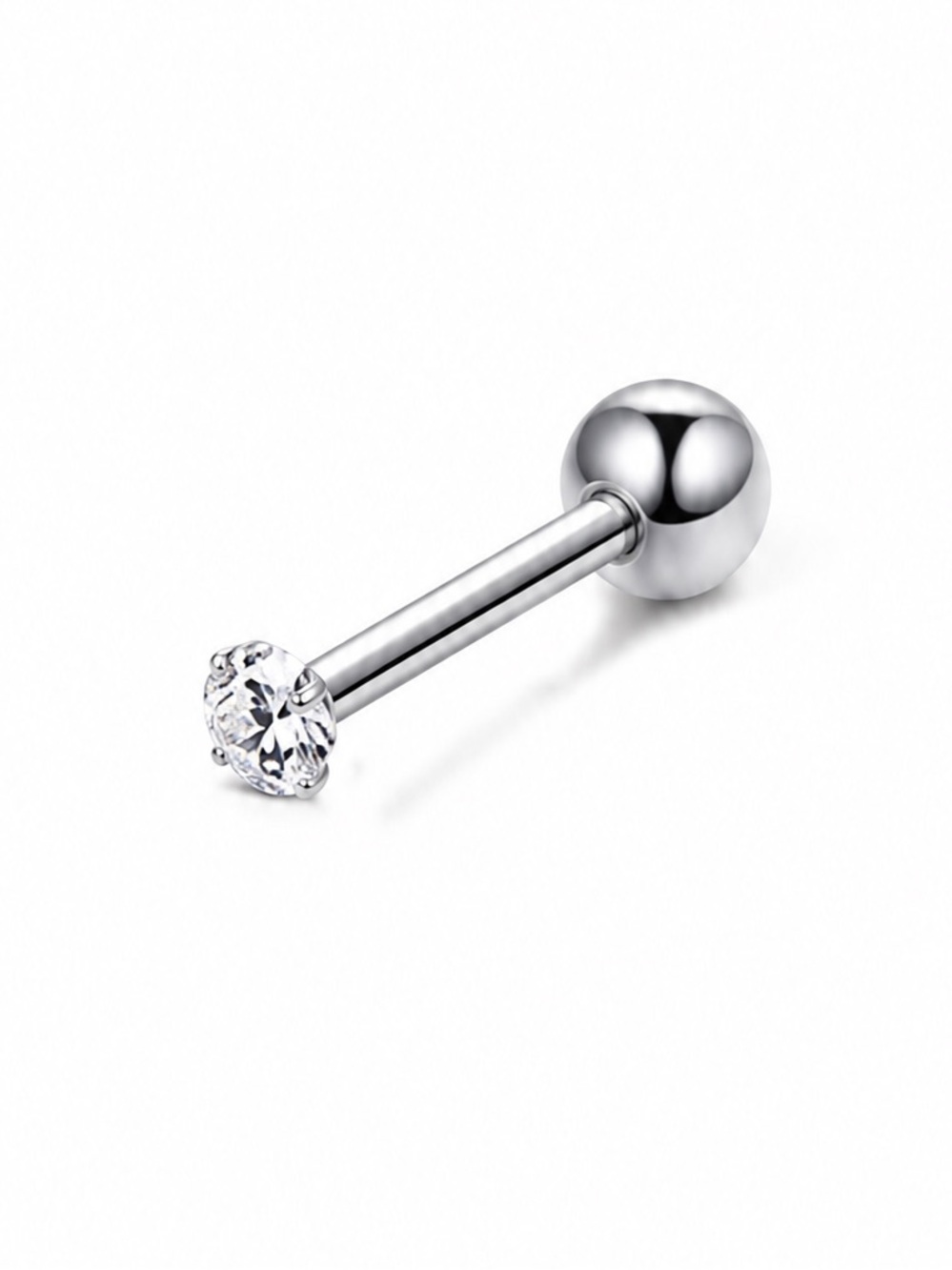 Tiny Clear CZ Ball Back Barbell Earring 316L Surgical Stainless Steel